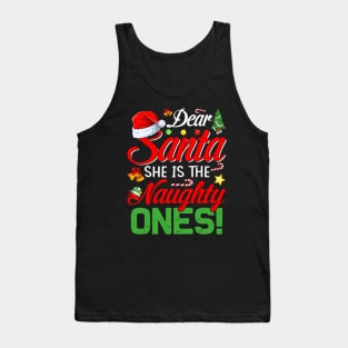 Dear Santa She Is The Naughty One Matching Couples Christmas T-Shirt Tank Top